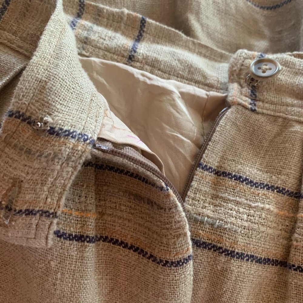 Vintage 70s Cottage Tailor Silk Blend Plaid Peasant Skirt 70s Textured Lined - Picture 6 of 8